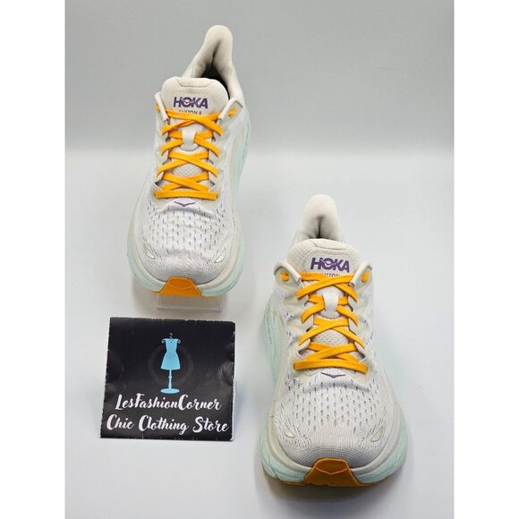 Hoka One One Women's White Yellow Mesh Clifton 8 Running Shoes Size 10B 2658 - Picture 2 of 16